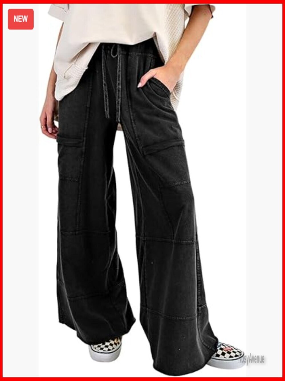 Casual Linen Pants for Women High Waist Elastic Waist Lace-up Straight Leg